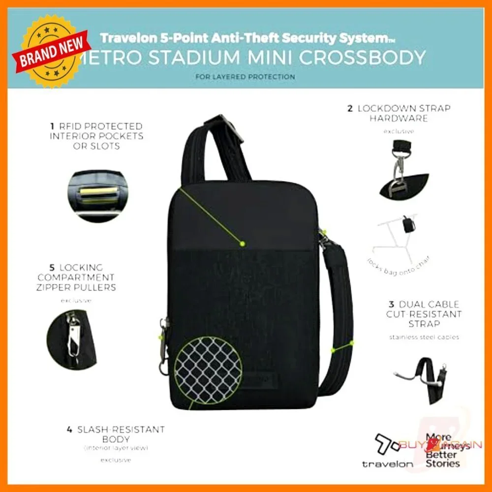 Anti-Theft Mini Crossbody Bag with RFID Blocking, Stadium Compliant